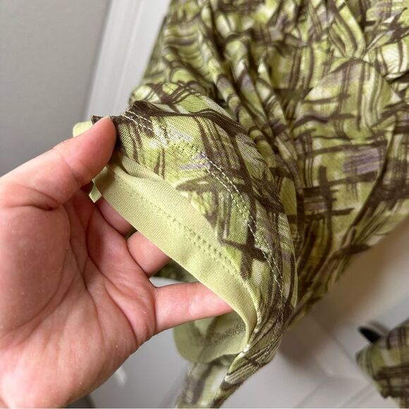 Y2K Axcess By Liz Claiborne Lime Green Micro Mesh Abstract Print Babydoll Top L - Picture 4 of 6